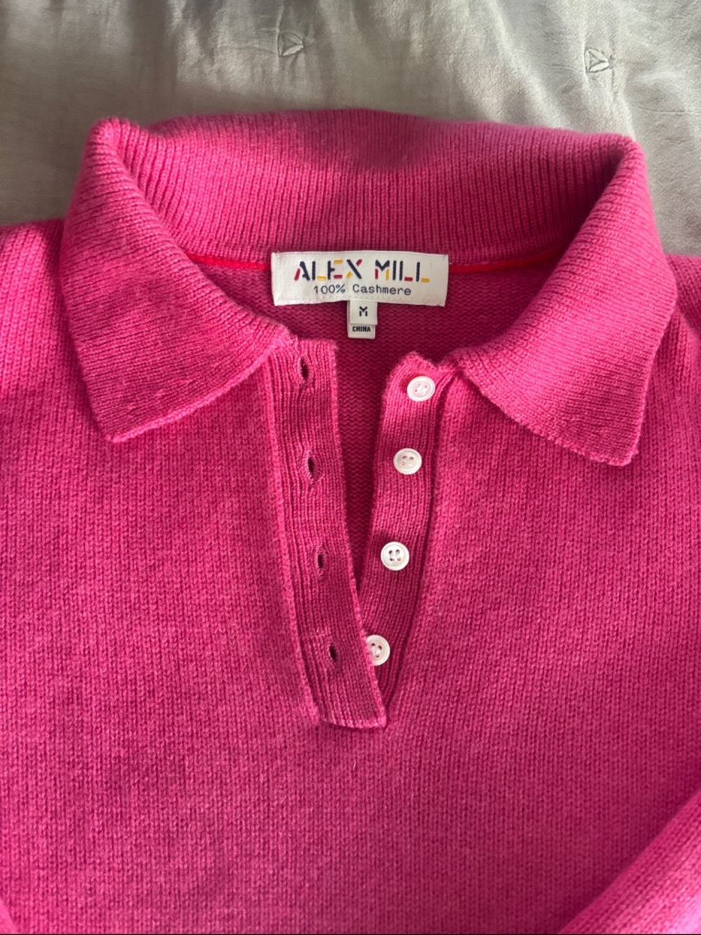 Alex Mill Hot Pink Polo Collar Cashmere Blend Sweater NWOT-never worn - Picture 2 of 6